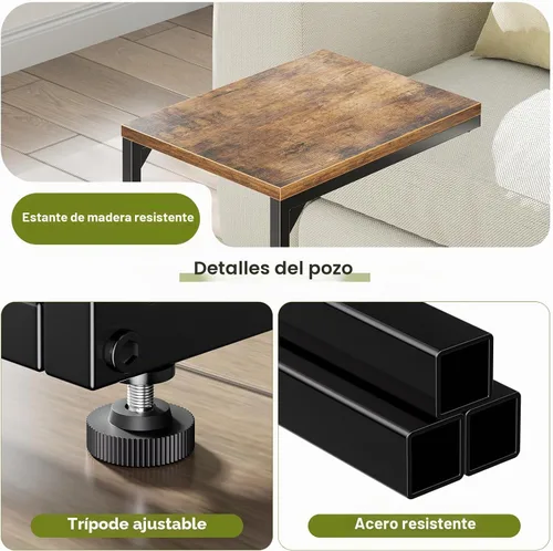 Vista 4 de Simple Trending - Mesa auxiliar en forma de C, mesa lateral para sofá, pequeña mesa de sofá con bandeja para TV y marco de metal para sala de estar