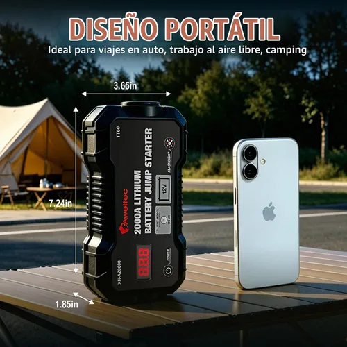 Vista 6 de Arrancador de salto 2000A para 8.0L Gas/6.5L Diesel con USB y LED