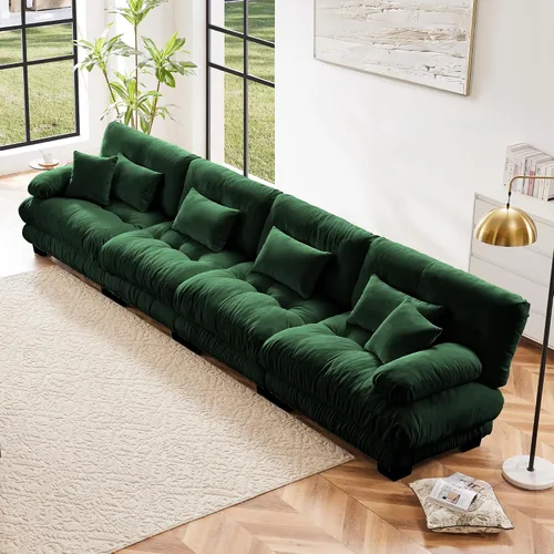 Vista 30 de Otomana beige para sofá modular modular, sofá individual, asiento otomano para sofá modular convertible, sofás de terciopelo para sala de estar