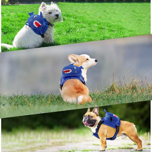 Vista 6 de Arnés para perro con mochila, arnés ajustable para perros pequeños y medianos, mochilas transpirables sin tirones para perros, para viajes