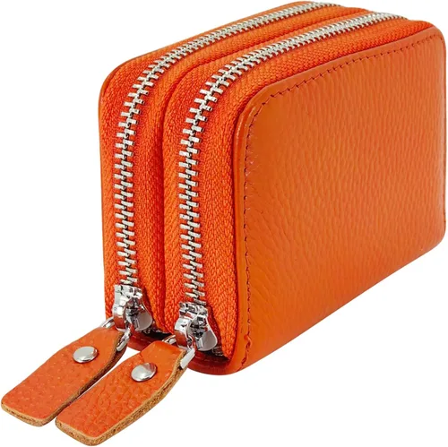 Vista 12 de Cartera de cuero para mujer, con doble tarjeta, tarjetero con cremallera, múltiples compartimentos, bloqueo RFID C-W-1, Rosado, Talla única