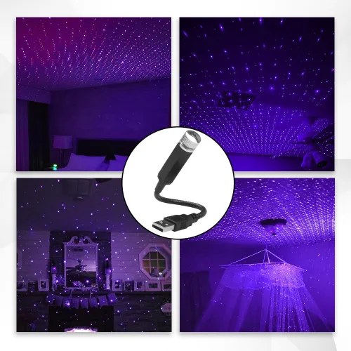 Vista 6 de HAOBO Proyector de estrellas USB para noche, luces de estrellas para auto, proyector de estrellas LED de atmósfera romántica para interior de auto
