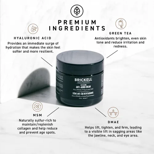 Vista 3 de Crema revitalizadora antiedad para hombres Brickell Men's, anti arrugas natural y orgánico, crema nocturna, 2 onzas