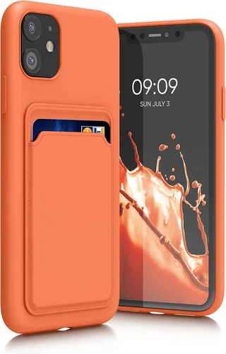Vista 10 de kwmobile Funda compatible con Apple iPhone 11, funda de TPU con tarjetero de crédito, color amarillo radiante