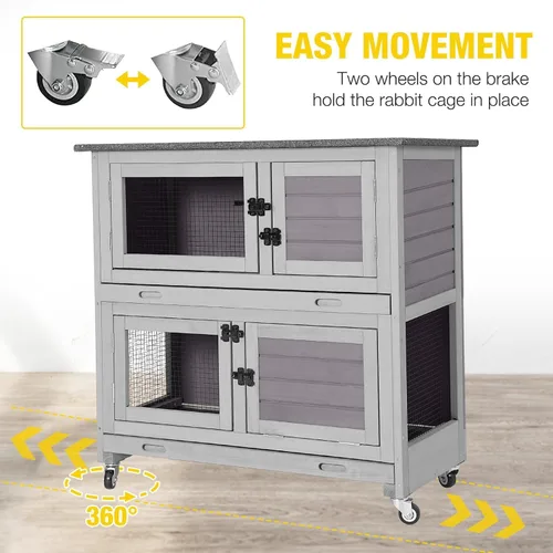 Vista 2 de Aivituvin Rabbit Hutch - Jaula de conejito para interiores y exteriores, 2 pisos, casa de mascotas, jaula de conejillo de indias con ruedas, 36