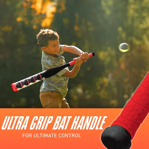 Vista 3 de NERF Power Blast Kids Baseball Bat and Ball Set - Kids Plastic Bat with Extra Grip + Power Bands Negro/Rojo