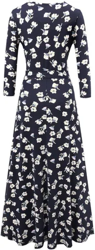 Vista 2 de Aphratti - Vestido largo para mujer con mangas, cuello cruzado de imitación, de corte acampanado y con estampado floral