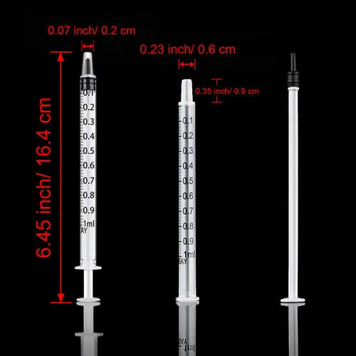 Vista 2 de Paquete de 20 jeringas de plástico con medición, adecuadas para medir, dispensar agua, rellenar (0.03 oz/1 ml) Large Plastic Measuring Tools for