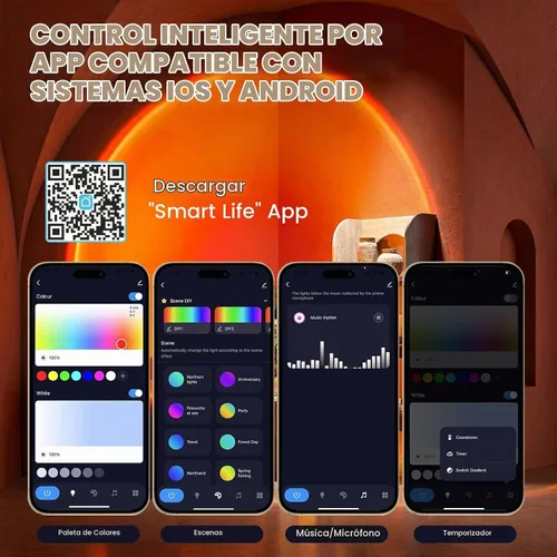 Vista 5 de Proyector de lámpara de puesta de sol Led luz con control remoto/aplicación