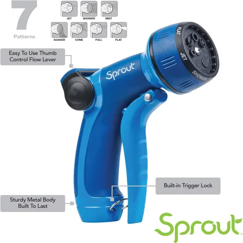 Vista 6 de Sprout 65108-AMZ - Boquilla de metal con 7 patrones y adaptador de producto QuickConnect, paquete de Amazon, azul arándano