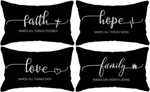 Vista 14 de Fundas de almohada inspiradoras con texto inspirador, fe, esperanza, amor, familia, fundas de almohada decorativas de 18 x 18 pulgadas, fundas