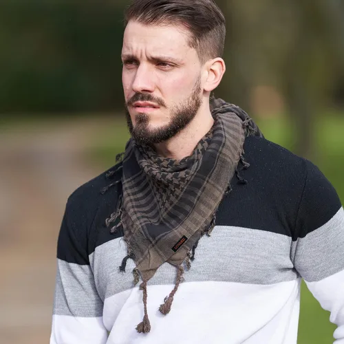 Vista 2 de LOVARZI Shemagh Keffiyeh - Bufanda militar táctica de algodón para la cabeza, el cuello y la cara, Negro