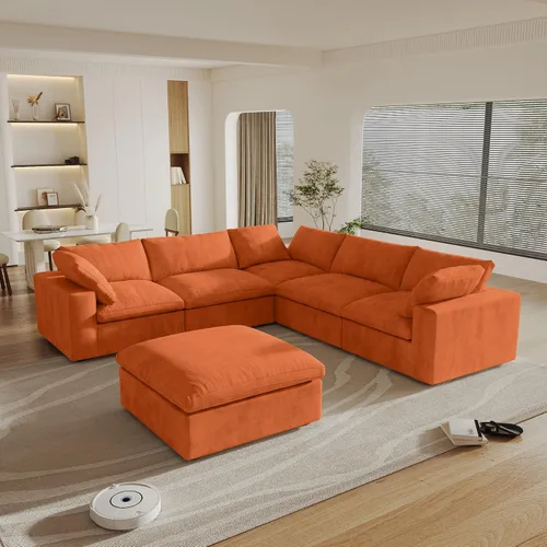 Vista 74 de Cloud - Sofá modular convertible de 80.3 pulgadas en forma de L para sala de estar con otomana de almacenamiento, sofás profundos minimalistas, Negro