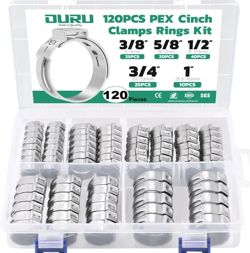 Vista 11 de OURU 54 piezas de anillo de crimpado de 1/2 pulgada PEX, abrazaderas de cincha PEX de acero inoxidable 304, abrazaderas de manguera de una oreja