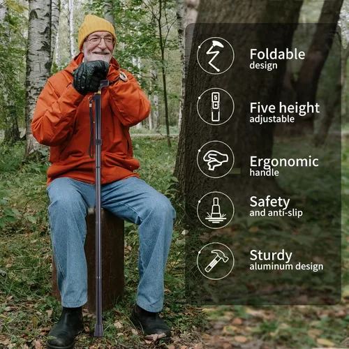 Vista 5 de Bastón plegable para hombres, mujeres y ancianos, altura ajustable de 5 niveles, bastón de viaje, bastón plegable y ligero, antideslizante, portátil