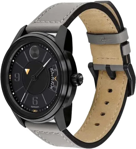 Vista 3 de Movado Bold 3600695 - Correa de cuero gris con esfera negra Trend Verso para hombre, Negro
