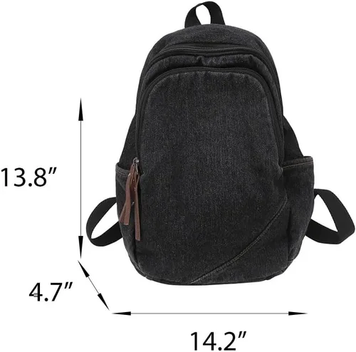 Vista 7 de Pequeña mochila vintage de mezclilla clásica retro jeans mochila de viaje casual mochila universitaria para mujeres hombres, Negro