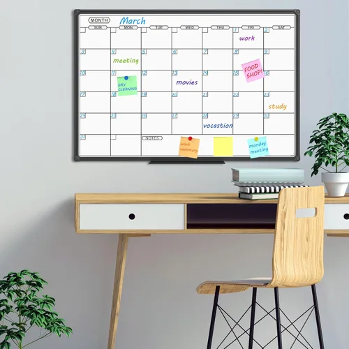 Vista 4 de JILoffice Calendario de Pizarra Blanca de Borrado en Seco - Calendario de Pizarra Blanca Magnética Mensual 36 X 24 Pulgadas, Marco de Aluminio Negro