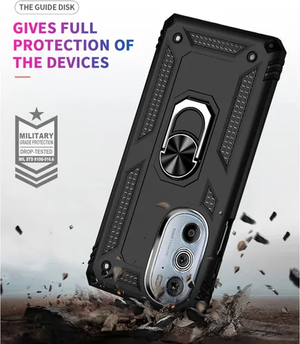 Vista 5 de Funda TJS para Motorola Edge Plus 2022/Moto Edge+ 5G UW 2022 (negro) Con protector de pantalla de vidrio templado Anillo de metal Kickstand