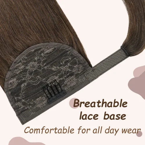 Vista 3 de Extensión de cola de caballo de cabello humano #4 marrón chocolate 100% Remy, extensión de cola de caballo recta envolvente alrededor de colas
