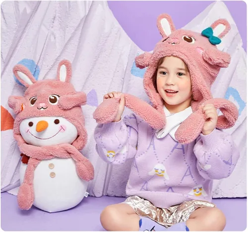 Vista 5 de Sombrero de invierno para niños, gorro de felpa para mover las orejas, resistente al viento, cálido forro polar para niños y niñas en clima frío
