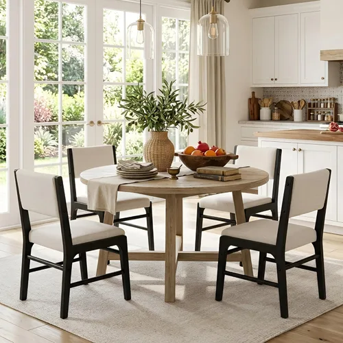 Vista 8 de HNY Juego de 6 sillas de comedor de lino beige, sillas de comedor tapizadas