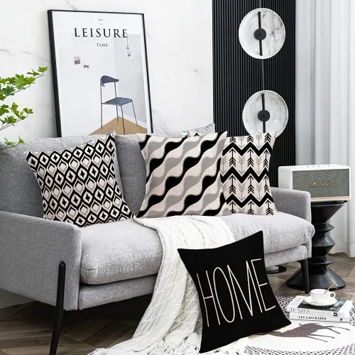 Vista 2 de Fukeen Home - Juego de 4 fundas de almohada geométricas decorativas modernas de 16 x 16 pulgadas, color negro, blanco, gris, flecha, rayas, ondas