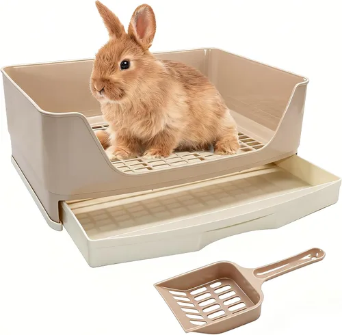 Vista 8 de BWOGUE - Caja de arena grande para conejos, orinal de entrenamiento de esquina con cajón y rejilla para mascotas más grande para cobayas adultas