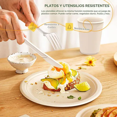 Vista 4 de Gezond Juego de platos 100% compostables, 700 unidades, platos de papel