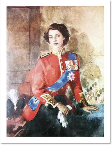 Vista 8 de Wee Blue Coo Pintura de la reina Isabel II Militar Regalia Retrato Artístico Marco Grande Póster Decoración de Pared 18 x 24 pulgadas