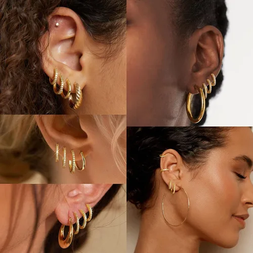 Vista 5 de Silver Gold Hoop Earrings for Women Trendy Hypoallergenic Earrings Huggie Cartilage Hoop Earrings Piercing Jewelry for Women