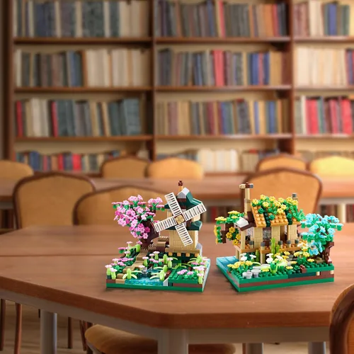 Vista 6 de Kadablk Conjunto de Construcción de Microbloques de Casa del Árbol Sakura, Conjunto de Construcción de Modelo de Molino de Viento de Amistad, 1200