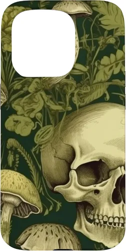 Vista 14 de iPhone 16 Skull Pattern Olive Green Mushroom Case