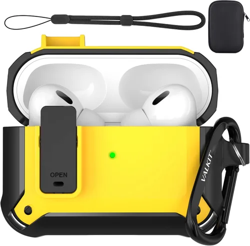 Vista 22 de Valkit Funda para Airpods Pro 2 con cerradura, funda militar de cuerpo completo para AirPod Pro rígida con llavero, funda para Airpods Pro de 2ª/1ª