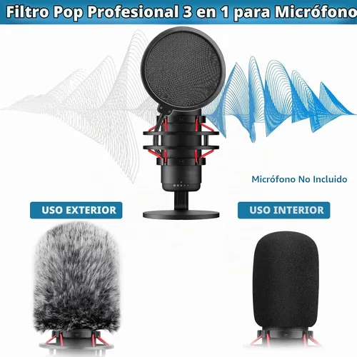 Vista 2 de ChromLives - Filtro Pop Pop para Hyperx Quadcast, 3 en 1, Quadcast S Mic Pop + Parabrisas peludo + cubierta de micrófono de espuma para micrófono