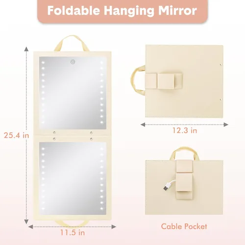 Vista 7 de Fabuday Espejo colgante iluminado para baile detrás del escenario, espejo LED plegable recargable de longitud completa con luces para bailarines