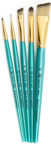 Vista 2 de Royal & Langnickel Menta - Juego de 5 pinceles angulares variados para pinturas acrílicas, incluye pinceles angulares, filbert, sombreador y redondos