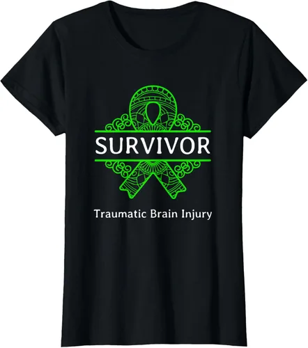 Vista 48 de Camiseta de concientización traumática con cinta verde para supervivientes de lesiones cerebrales, Negro, S