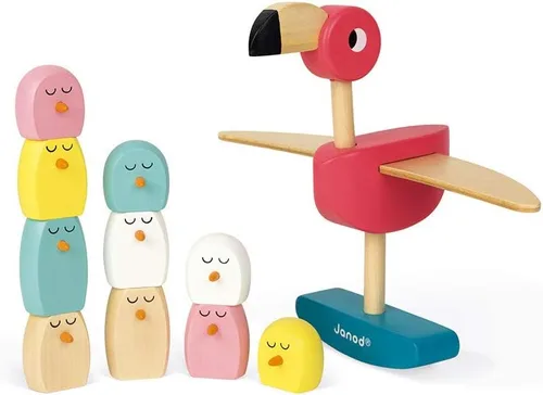 Vista 3 de Janod Juego de equilibrio de madera Zigolos - Flamingo - Edades 3+ - J08230