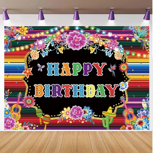 Vista 8 de Telón de fondo de cumpleaños mexicano para fotografía, fiesta temática, fiesta de cumpleaños, suministros de decoración, fondo de cabina de fotos