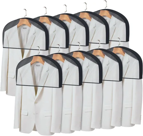Vista 16 de Fundas para Hombros para Colgar Ropa (Juego de 10) Fundas Transpirables Antipolvo para Prendas Protectores de Ropa para Closet con Fuelle de 2