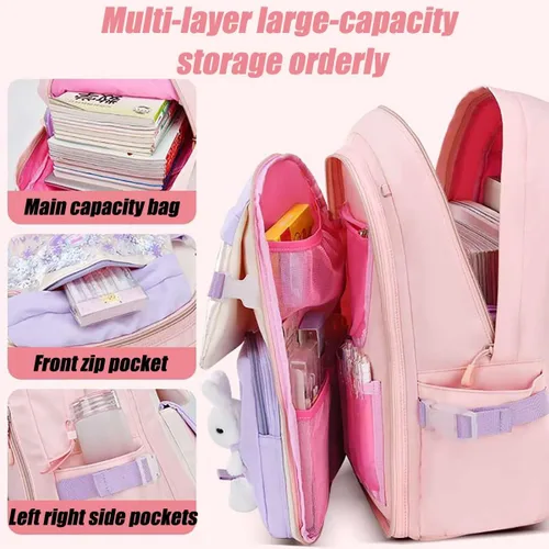 Vista 3 de lunhaifi Mochila de conejo mochila de conejo para niñas mochila de conejo Kawaii impermeable de gran capacidad para la escuela azul S