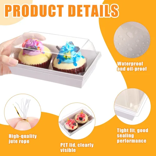 Vista 3 de Ctosree 150 cajas de papel para embutidos con tapas transparentes y cuerda de algodón, recipientes desechables de 5.5 pulgadas, cajas de panadería