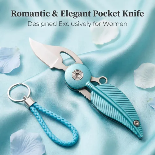 Vista 3 de Cuchillos de Bolsillo y Cuchillos Plegables, Mini Cuchillo de Bolsillo para Mujeres, Cuchillo de Bolsillo Pequeño, Cuchillo EDC con Cadena