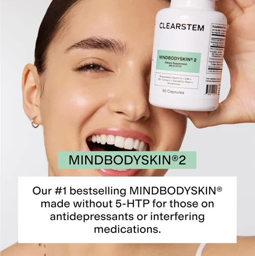 Vista 2 de CLEARSTEM - MINDBODYSKIN Suplemento hormonal para el acné (sin 5-HTP) - Suplemento DIM natural - Vitaminas para el cuidado de la piel - Equilibrio