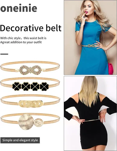 Vista 3 de onenine Cinturón de oro para vestido de mujer, cinturón de cadena colgante elástico, cinturón de cadena de oro, oro y plata