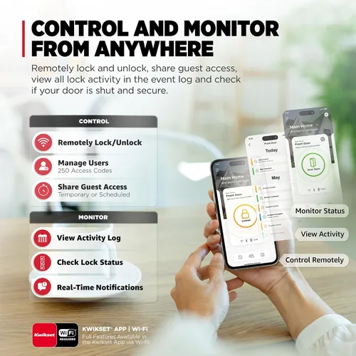 Vista 3 de Kwikset Halo Select Plus Cerrojo Inteligente de Pantalla Táctil Negro Mate Apple Home Keys Tap-to-Unlock, Wi-Fi y Matter Habilitado con Sensor