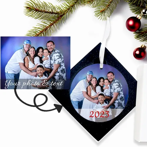 Vista 5 de Adorno de Navidad con foto personalizada 2025 – Recuerdo de Navidad personalizado con imagen y texto, regalo único para recién casados, nuevos