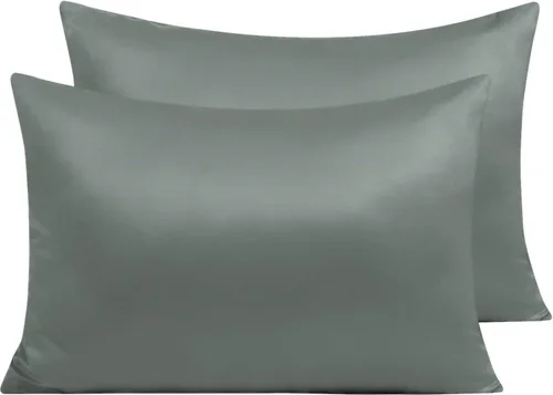 Vista 47 de NTBAY Fundas de almohada de satén con cremallera para cabello y piel, juego de 2 fundas de almohada estándar de lujo con cremallera oculta, 20 x 26