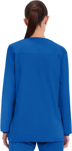 Vista 3 de Cherokee WW340 - Chaqueta de uniforme médico para mujer, con cierre frontal, 3 bolsillos, resistente a la decoloración, elástica en 2 direcciones